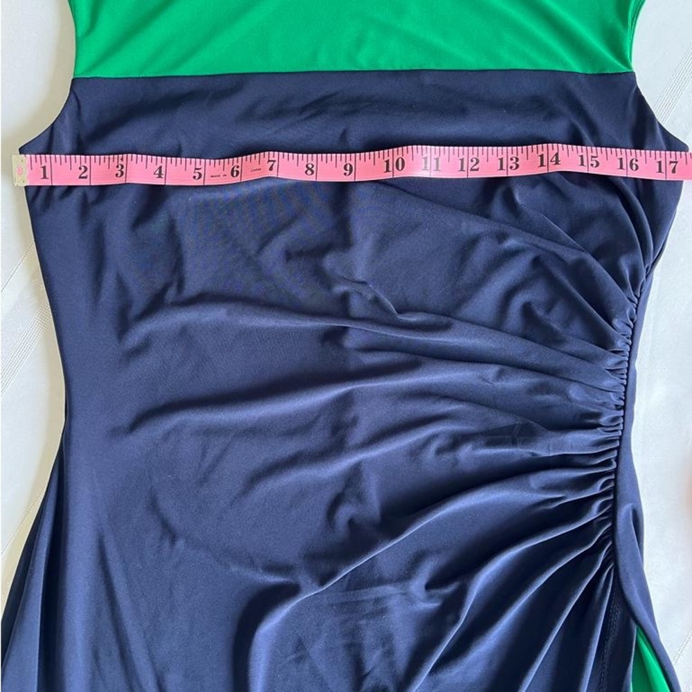 Ralph Lauren Two-Tone Green and Navy Midi Dress - Picture 7 of 9